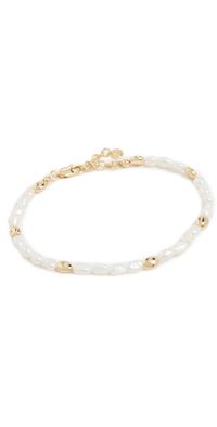 Ettika Freshwater Pearl Polished Pebble Anklet Gold One Size