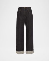 Dark-Wash Wide-Leg Cuffed Jeans