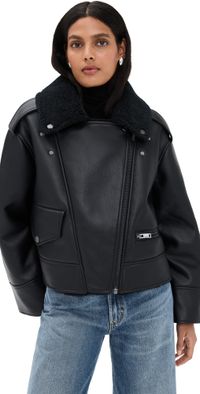 UGG Finnian Luxefluff Faux Leather Moto Jacket Black XS