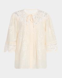 Bari Pintuck Lace-Embellished Blouse
