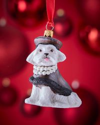 Maltese in Leopard Sweater with Pearl Necklace Christmas Ornament