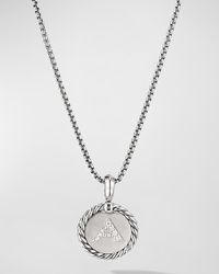 18mm Initial Cable Collectibles Charm Necklace with Diamonds in Silver