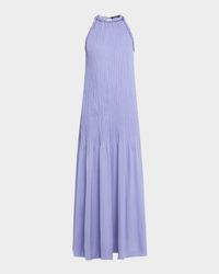 Eva Braided-Trim Plisse Halter Maxi Dress