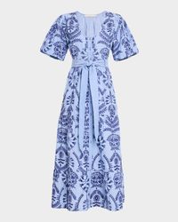 Natty Tiered Floral-Embroidered Midi Dress