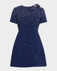 Crystal Bow Short-Sleeve Mini Dress