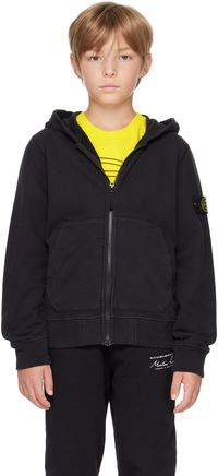 Stone Island Junior Kids Black Full-Zip Hoodie
