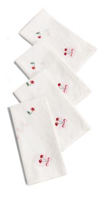 LoveShackFancy Cherry Embroidered Napkin Set Liberty Red One Size
