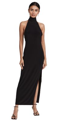 Norma Kamali Halter Turtle Side Slit Gown Black L