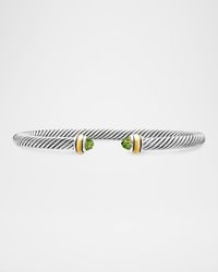 Cable Bracelet with Gemstone in Silver with 18K Gold, 4mm