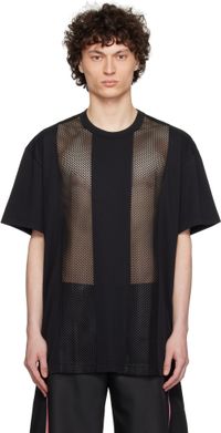 Comme des Garçons Homme Plus Black Polyester Piqué x Mesh T-shirt