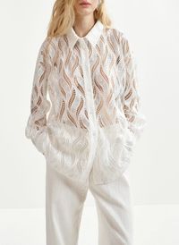 Essentiel Antwerp - Chemise col classique en broderie anglaise - Taille L - Blanc