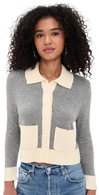 RE/DONE Pearl Contrast Cardigan Heather Grey Ivory M