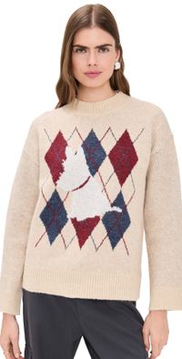 Another Girl Westie Argyle Knitted Sweater Cream XS