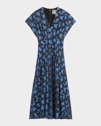 V-Neck Rode Jacquard A-Line Midi Dress