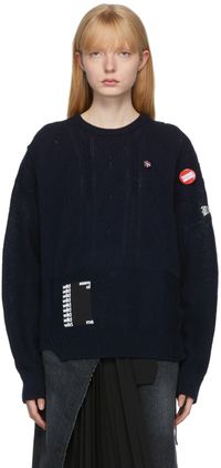 Raf Simons Pull surdimensionné bleu marine en laine mérinos
