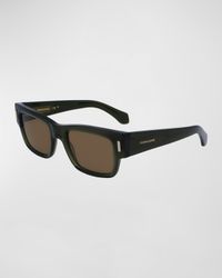 Men's Rivets Acetate Rectangle Sunglasses, 53mm
