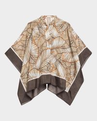 Papyrus Print Ponge Silk Poncho