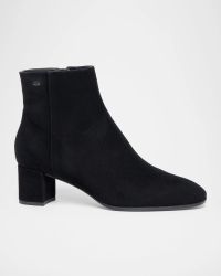 Suede Block-Heel Ankle Booties