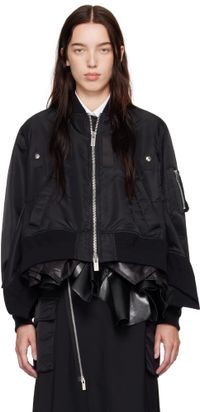 sacai Black Nylon Twill Bomber Jacket