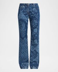 Paisley Patchwork Print Bootcut-Leg Jeans