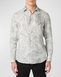 Men's Axel Shaped Floral Linen Sport Shirt