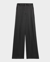 Pleated Wide-Leg Satin Pants