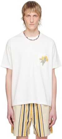 Bode T-shirt blanc à poche à image florale brodée