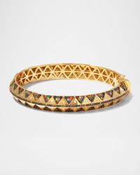 18K Yellow Gold 9mm Chubby Rainbow Sapphire and Diamond Bangle