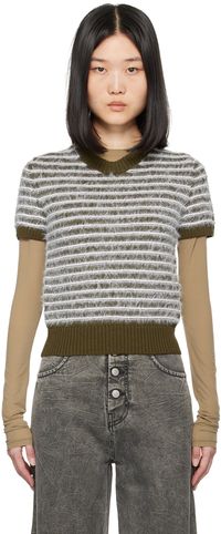 MM6 Maison Margiela Khaki & White Striped Sweater