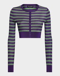 Striped Rib Crop Crewneck Cardigan