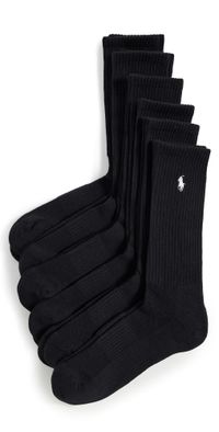 Polo Ralph Lauren Performance Crew Socks 6 Pack Black 10-13