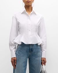 Collared Cotton Peplum Shirt