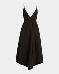 Elaine Plunging Belted Linen-Blend Midi Dress