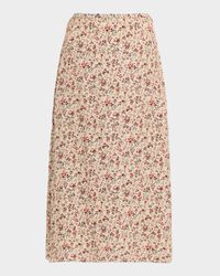 Simona Floral-Print Silk Twill Midi Skirt