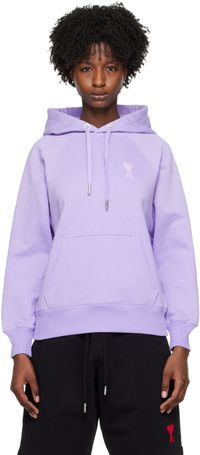 AMI Paris Pull à capuche mauve à logo Ami de cœur exclusif à SSENSE