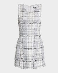 Rachel Button-Front Check Eyelash Tweed Mini Dress