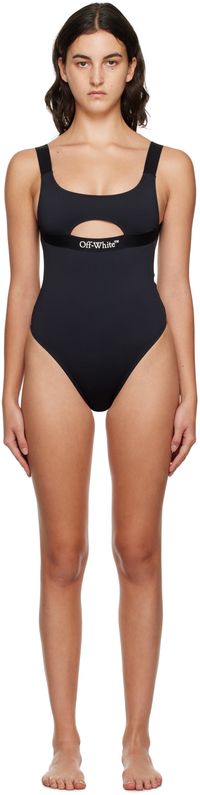 Off-White Maillot de bain une pièce noir à garniture à logo contrecollé