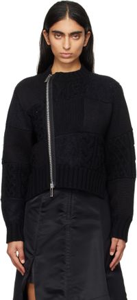 sacai Pull noir en tricot à patchwork
