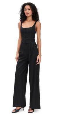 alice + olivia Rebecca Tailored Vest Jumpsuit Black/Off White 6