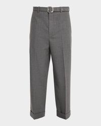 Men's Wool Metal-Stud Belted Trousers