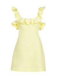 Women's Ruffled Linen Minidress - Lemon - Size 10