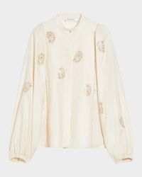 Caladio Embroidered Cotton Satin Blouse