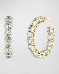 18K Gold East-West Oval-Cut Diamond Hoop Earrings, 9.9tcw/1"L