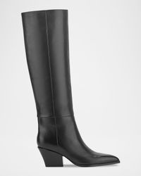 Tarrie Stacked Heel Leather Knee-High Boots