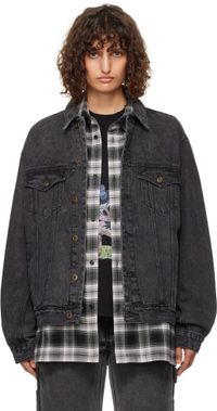 We11done Blouson noir en denim à image de monstre