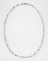 14K White Gold Skinny Tag Link Moveable Choker Necklace with Diamonds