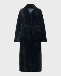 Reversible Shearling Lamb Belted Long Coat With Side Slits