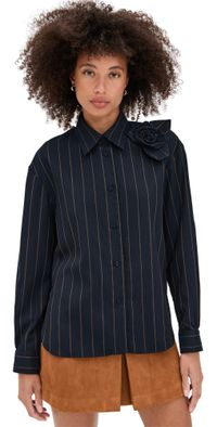 AKNVAS Flor Pinstripe Top Navy Brown L