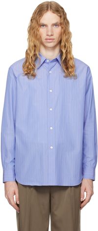 AURALEE Blue Suvin High Count Cloth Stripe Shirt