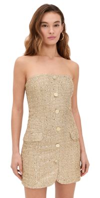 alice + olivia Madison Strapless Button Down Mini Blazer Dress Pale Gold 12